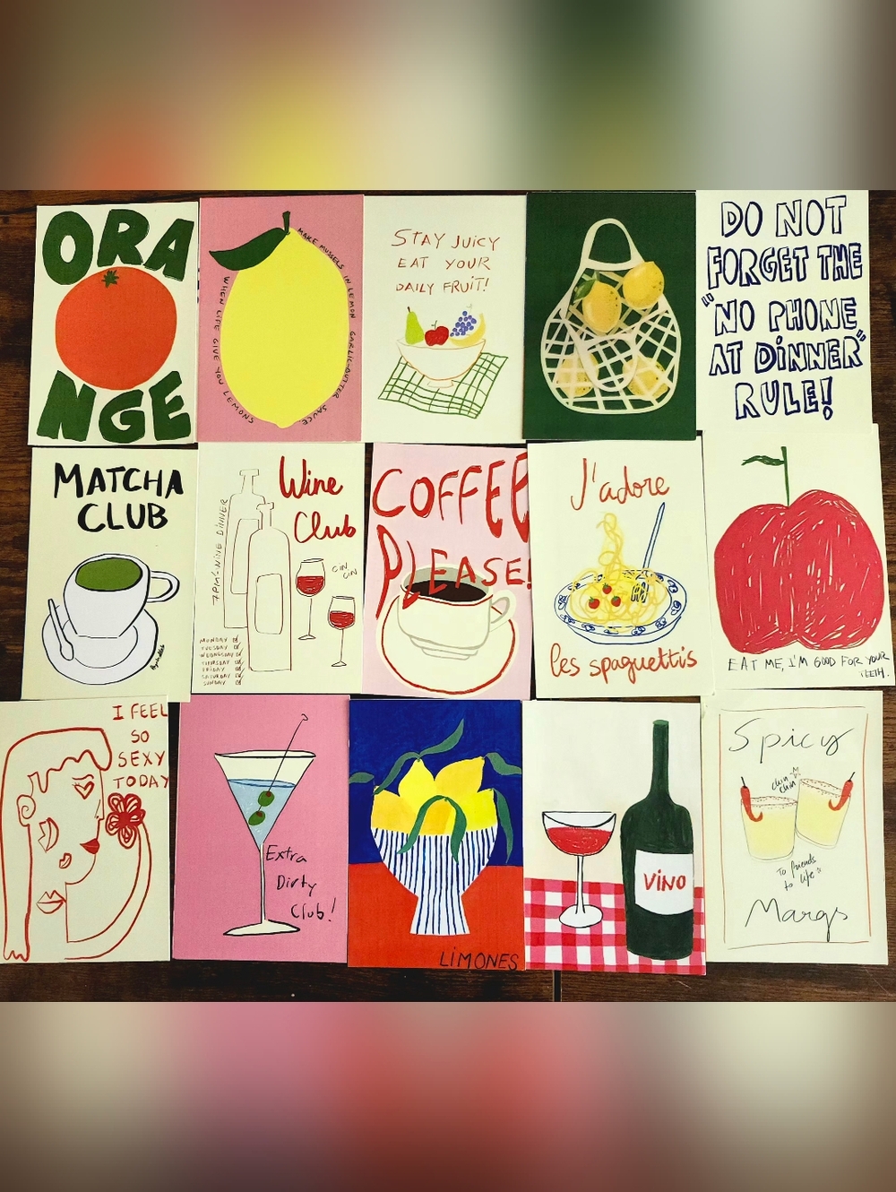 Set of 15 Colorful Fruit & Beverage Art Prints